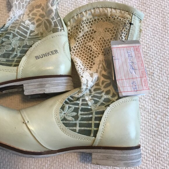 NWT Free People Bunker boots women's 9 green creme leather crochet boho hippie - Picture 5 of 8